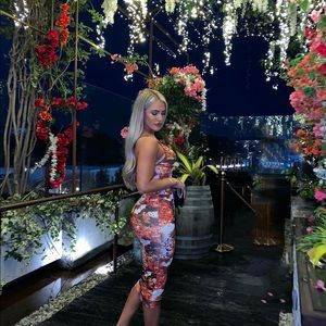 Multi printed cut out dress